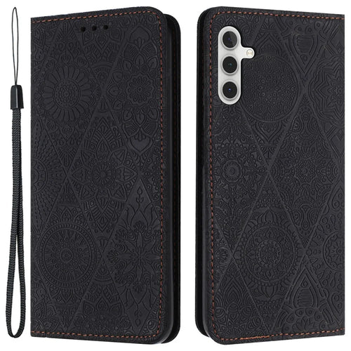 Wallet Stand Cover for Samsung Galaxy A24 4G (162.1 x 77.6 x 8.3mm) Magnetic Adsorption Imprinted PU Leather Phone Case - Black - 1