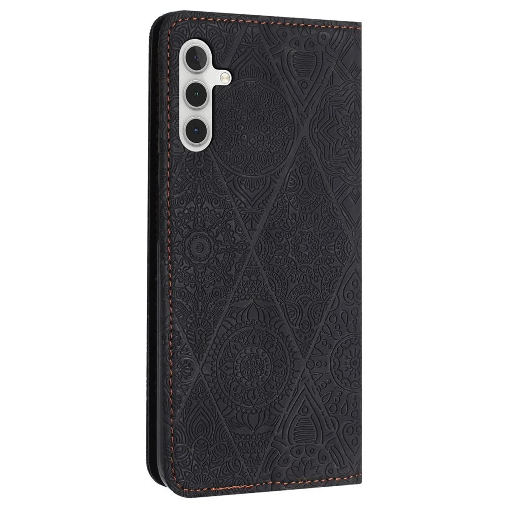 Wallet Stand Cover for Samsung Galaxy A24 4G (162.1 x 77.6 x 8.3mm) Magnetic Adsorption Imprinted PU Leather Phone Case - Black - 7