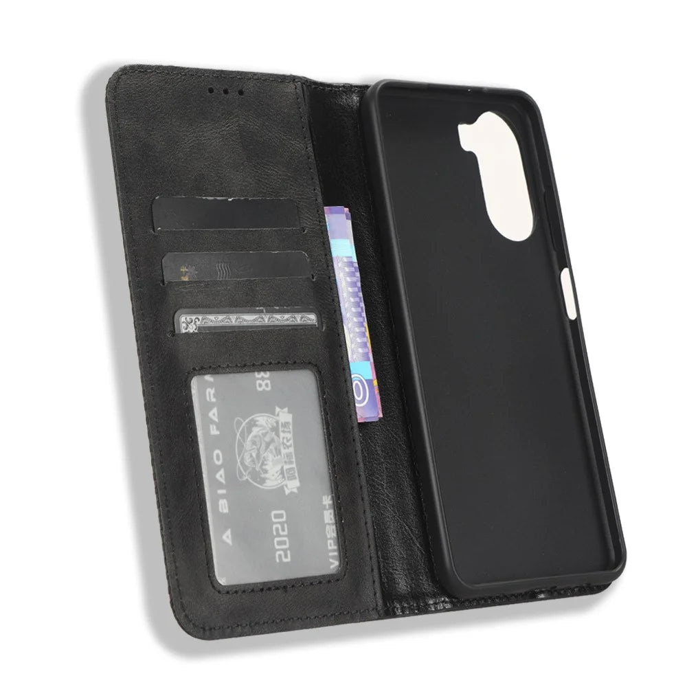 For ZTE Blade V41 Vita / Blade V50 Design 5G / V40 Design / Axon 40 Lite / nubia Neo Retro PU Leather Phone Case Stand Wallet Cover - Black - 5