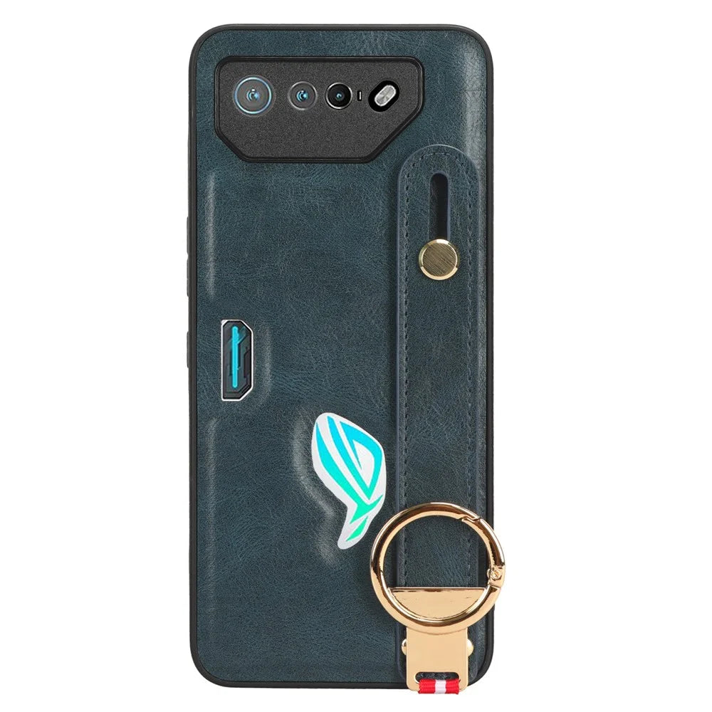 For Asus ROG Phone 7 5G Wristband Kickstand Phone Case PU Leather Coated PC+TPU Cover with Bottle Opener - Blue - 2