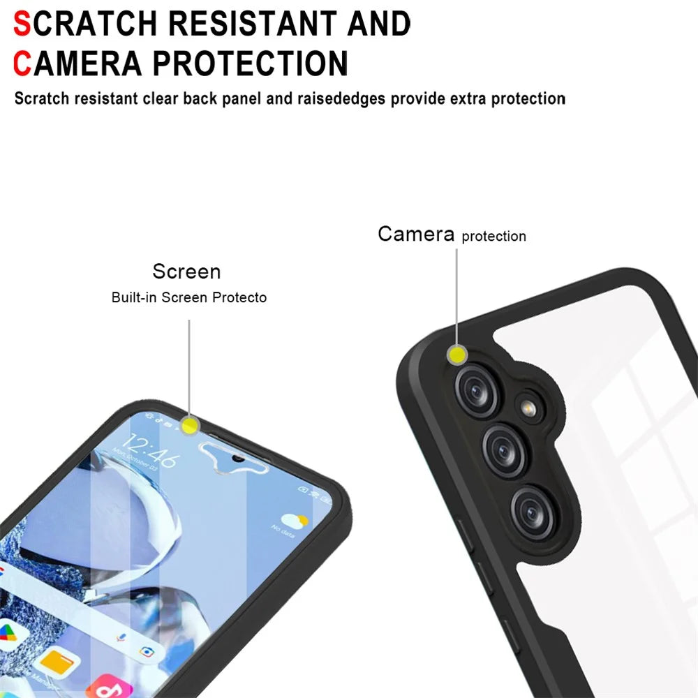 For Samsung Galaxy A54 5G Clear Acrylic+TPU Phone Case Camera Lens Protection Phone Cover with PET Screen Film - Black - 6