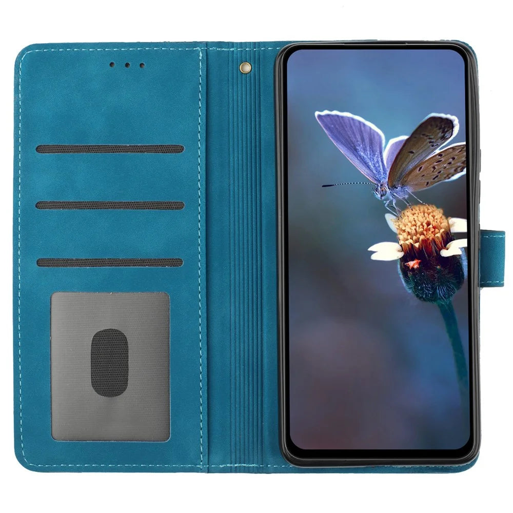 For iPhone 6 / 6s / 7 / 8 / SE (2020) / SE (2022) Flower Imprinted PU Leather Phone Case Wallet Stand Anti-drop Cover - Blue - 2