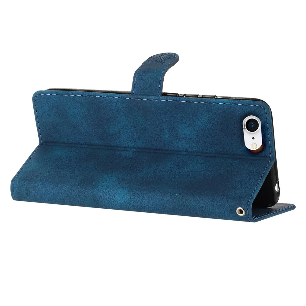 Phone Case for iPhone 6 / 6s / 7 / 8 / SE (2020) / SE (2022) Flower Imprint PU Leather Cover with Wallet Stand - Blue - 3