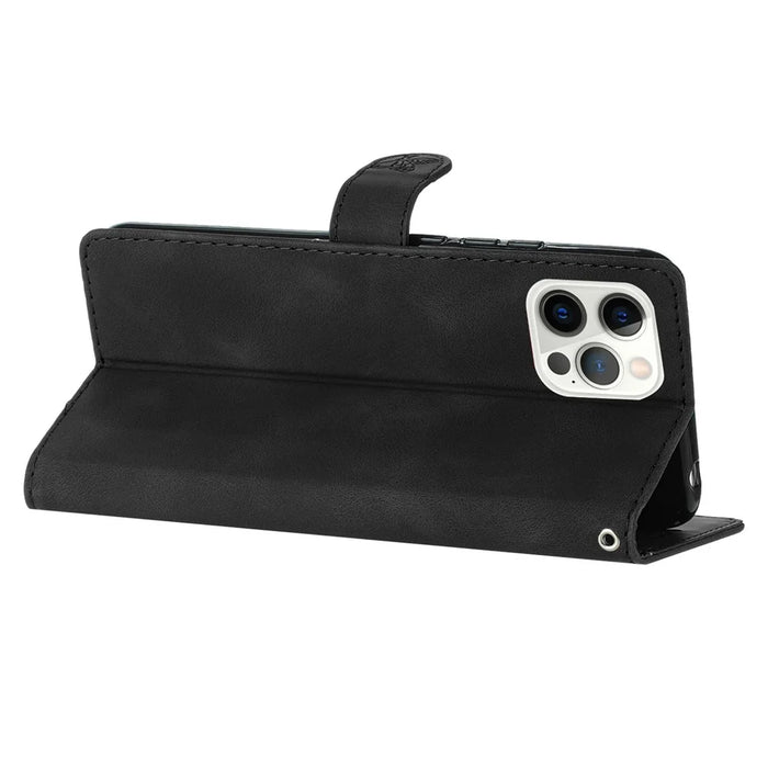 For iPhone 14 Pro Max Flower Imprint Phone Cover PU Leather Wallet Stand Case - Black - 3