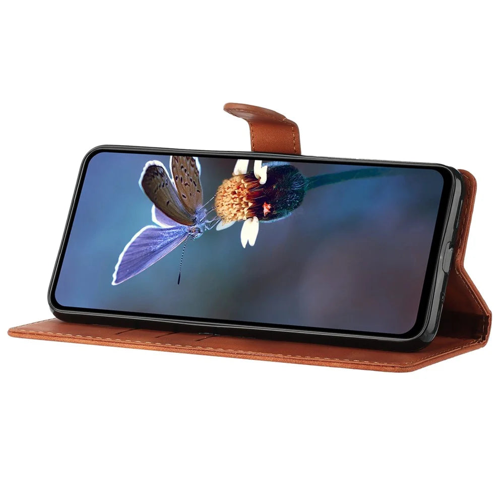 Wallet Stand Leather Phone Case for iPhone 14 Plus , Flower Imprint Protective Cover - Brown - 4