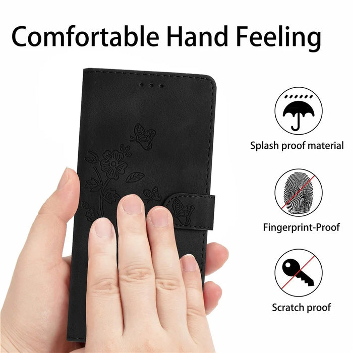 For iPhone 13 Pro Max 6.7 inch Flower Imprint Protection Shell Leather Wallet Stand Phone Case - Black - 5