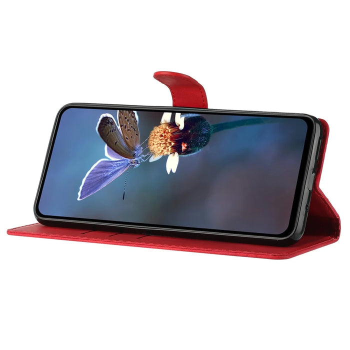For iPhone 13 mini 5.4 inch Leather Wallet Phone Cover Flower Imprinted Stand Mobile Case - Red - 4