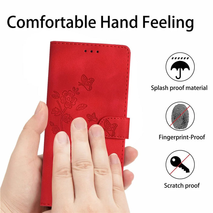 For iPhone 13 mini 5.4 inch Leather Wallet Phone Cover Flower Imprinted Stand Mobile Case - Red - 5