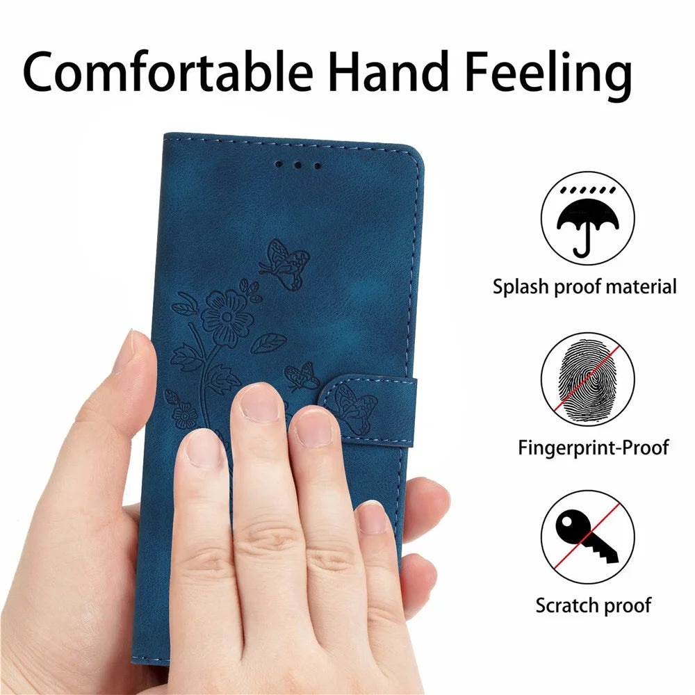 For Samsung Galaxy S21 4G / 5G Flower Imprint PU Leather Case Wallet Stand Protective Phone Cover - Blue - 5