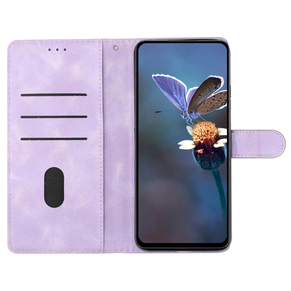 For Samsung Galaxy A22 5G (EU Version) PU Leather Wallet Phone Cover Flower Imprint Folding Stand Case - Purple - 2