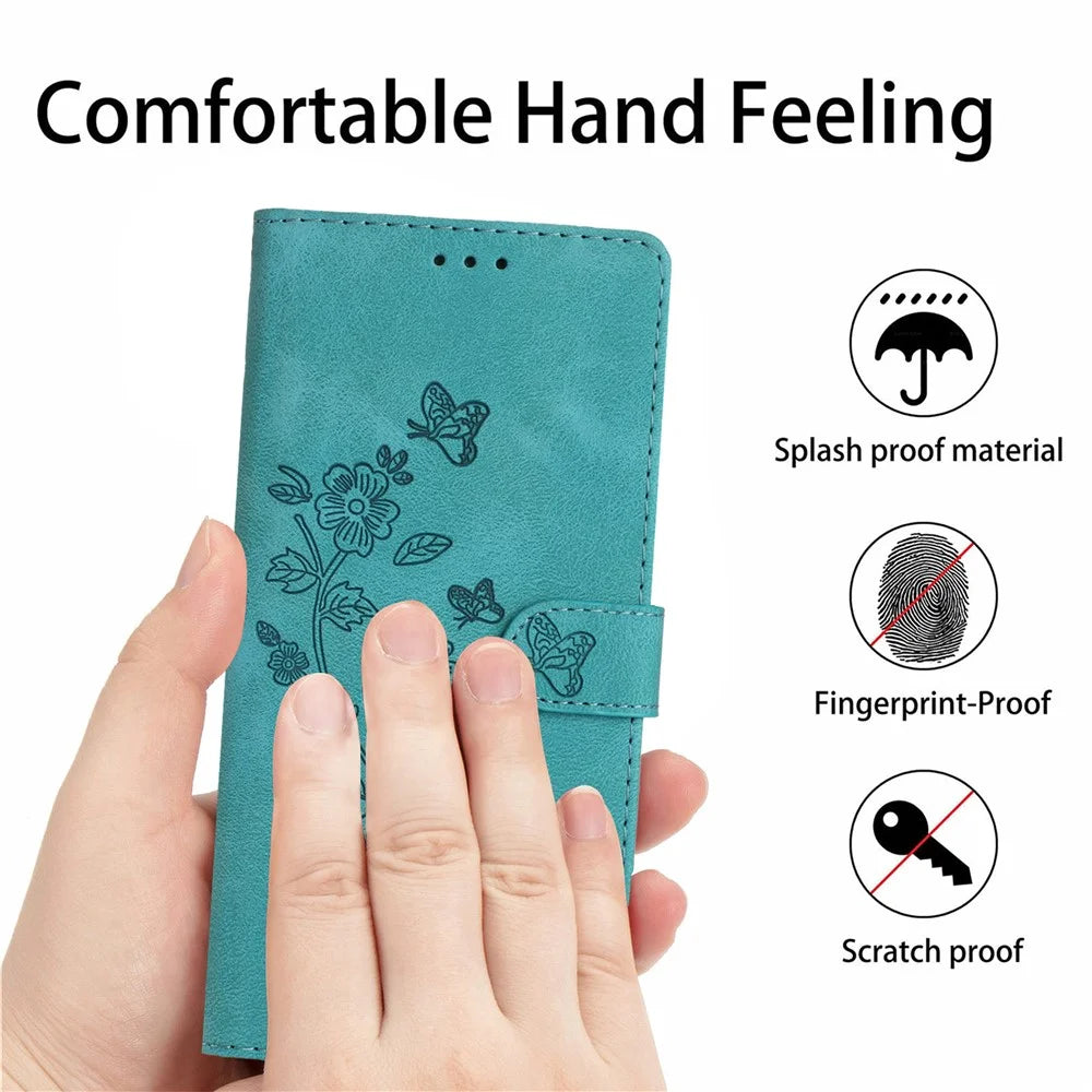 Flower Imprint Leather Case for Samsung Galaxy A72 4G / 5G , Wallet Stand Mobile Phone Cover - Sky Blue - 5