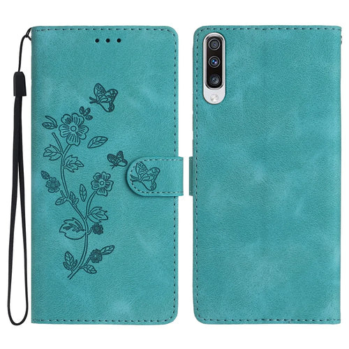 For Samsung Galaxy A50 / A50s / A30s Stand Wallet Case Flower Imprint PU Leather Phone Cover - Sky Blue - 1