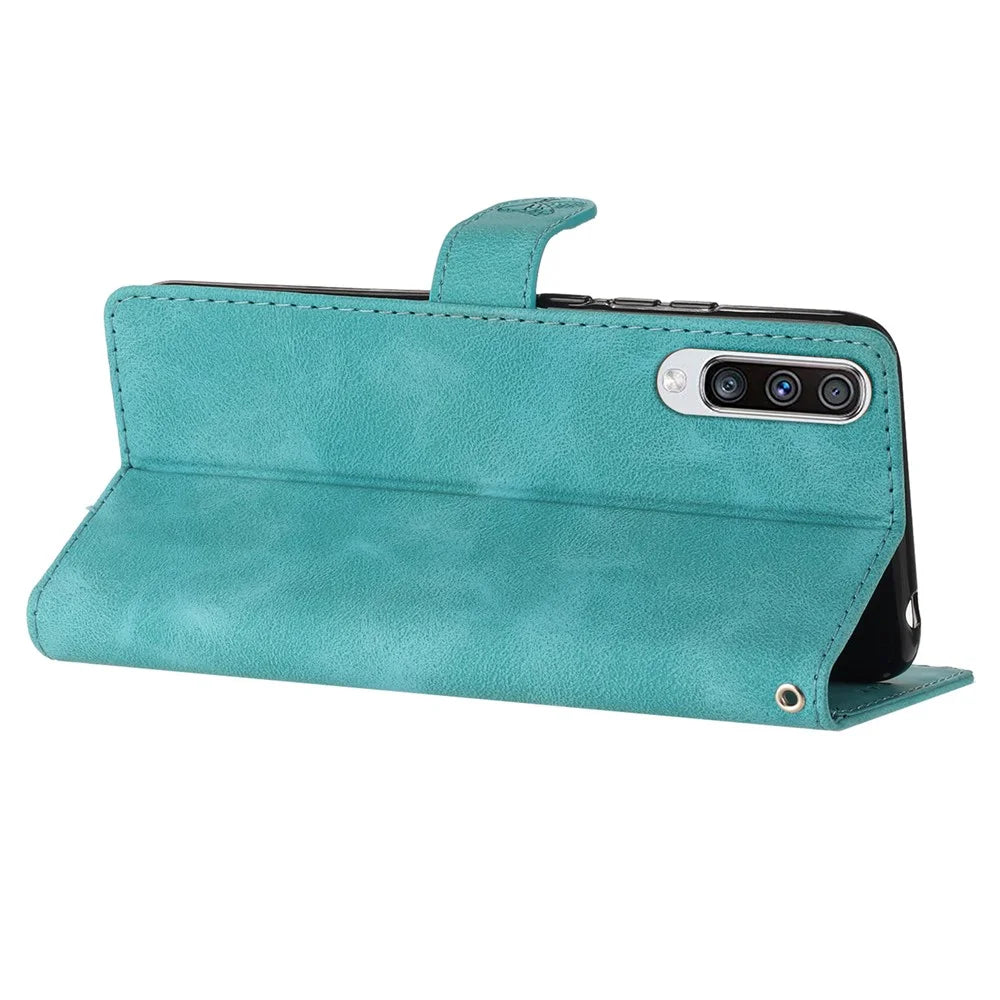For Samsung Galaxy A50 / A50s / A30s Stand Wallet Case Flower Imprint PU Leather Phone Cover - Sky Blue - 3
