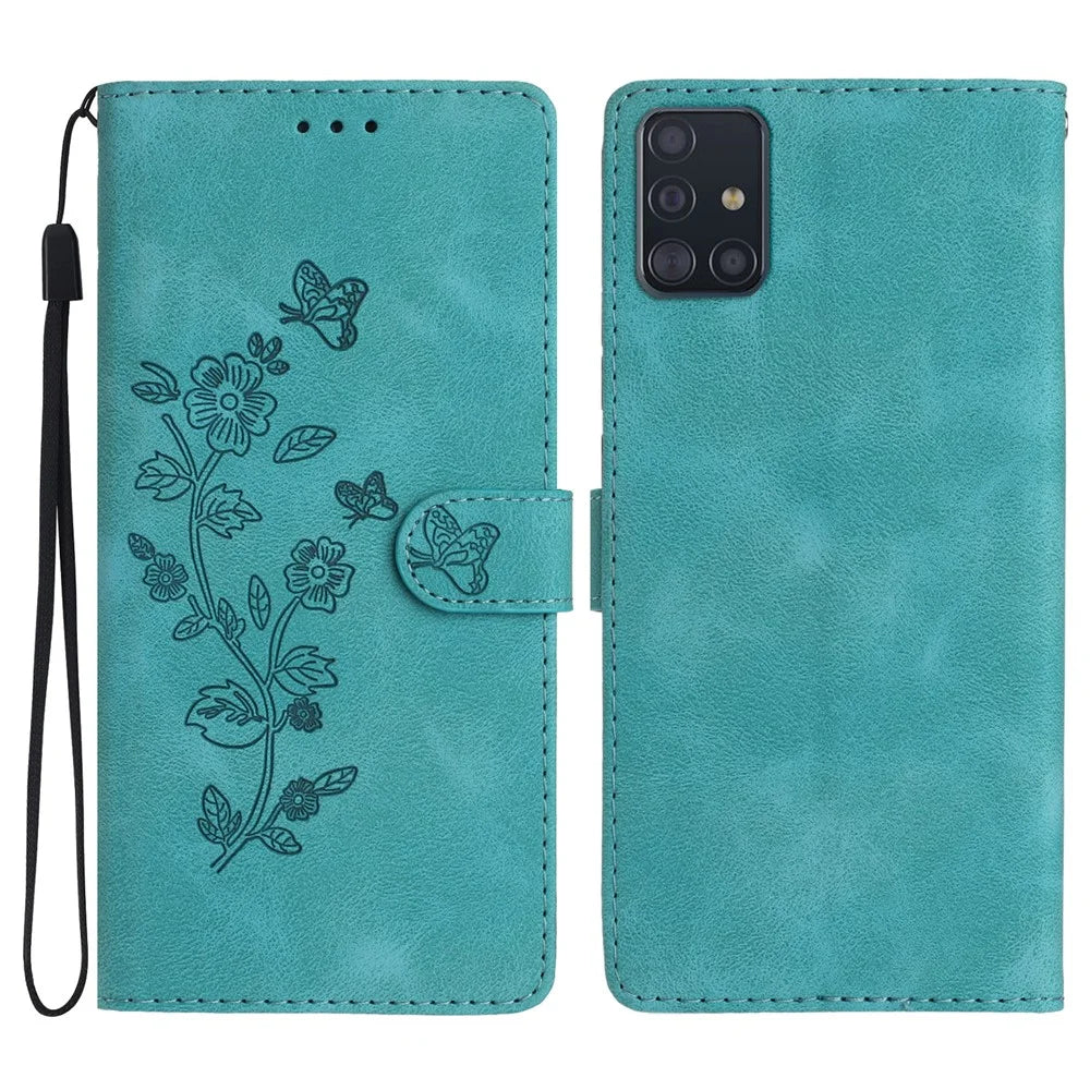 Stand Case for Samsung Galaxy A71 4G SM-A715 PU Leather Flower Imprint Wallet Phone Cover - Sky Blue - 1