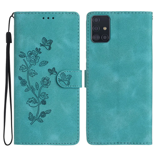 Stand Case for Samsung Galaxy A71 4G SM-A715 PU Leather Flower Imprint Wallet Phone Cover - Sky Blue - 1