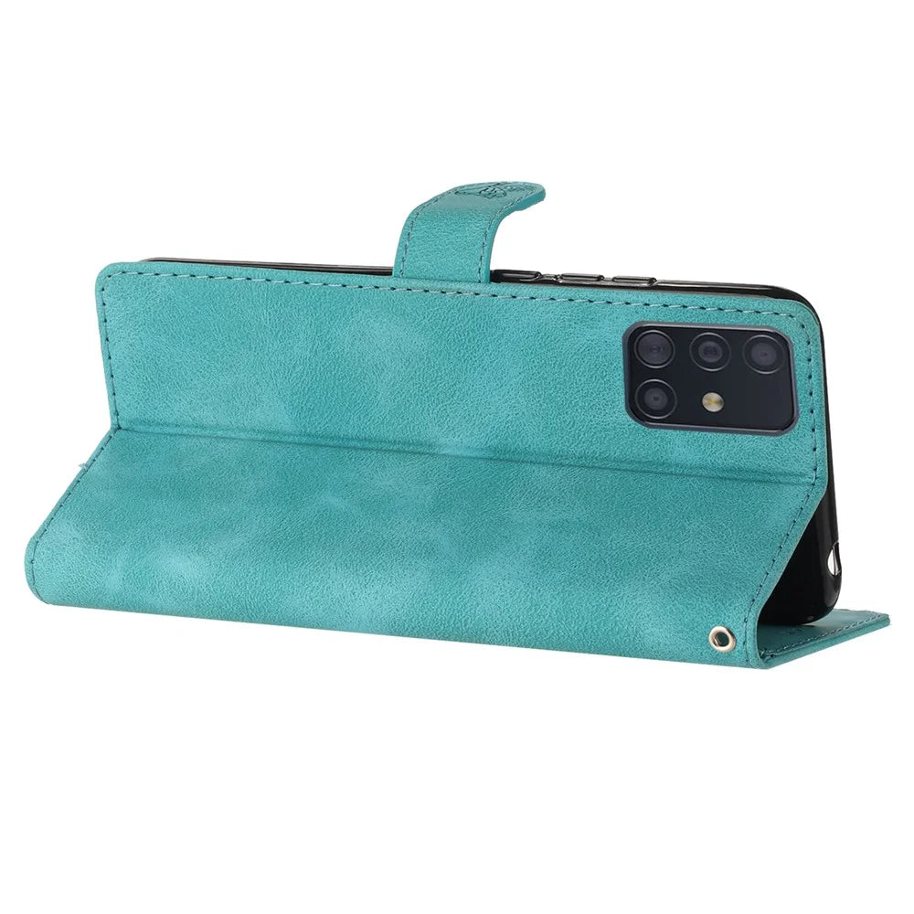Stand Case for Samsung Galaxy A71 4G SM-A715 PU Leather Flower Imprint Wallet Phone Cover - Sky Blue - 3