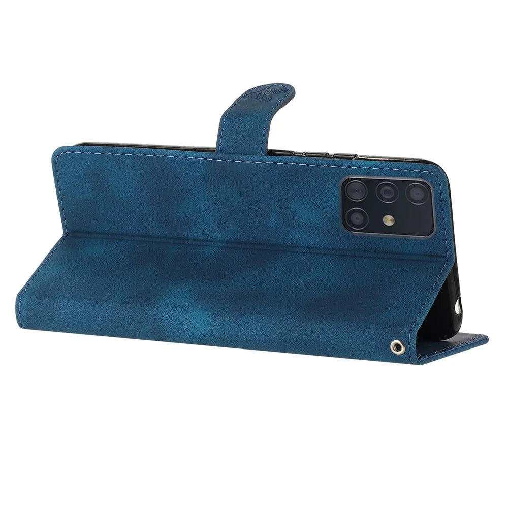For Samsung Galaxy A51 4G SM-A515 Flower Imprint Phone Case Wallet Stand Leather Phone Cover - Blue - 3