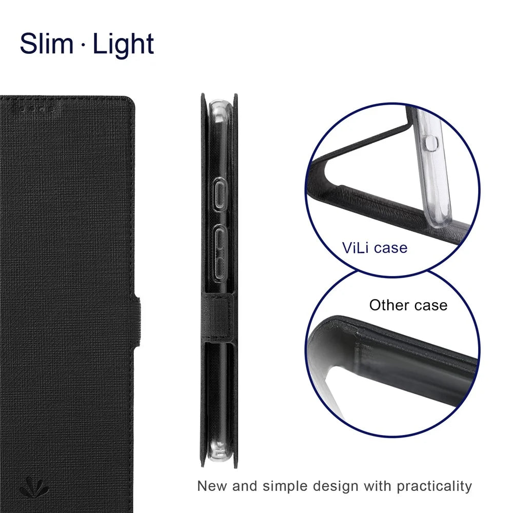 VILI DMK Series Leather Phone Case for Google Pixel 7a , Cross Texture Wallet Stand Phone Cover - Black - 5