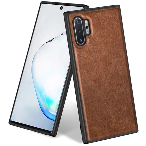 For Samsung Galaxy Note 10 Plus 5G Retro Mobile Phone Case Leather Coated TPU+PC Cover - Brown - 1