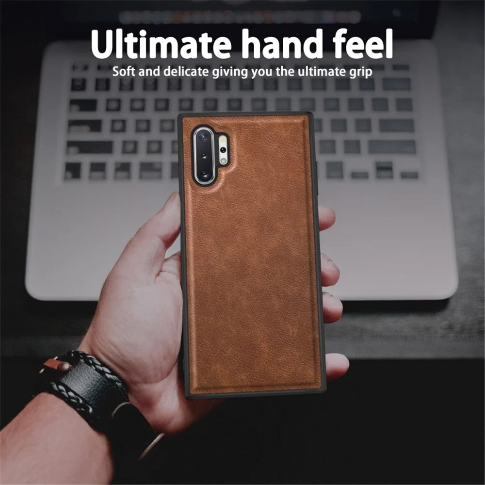 For Samsung Galaxy Note 10 Plus 5G Retro Mobile Phone Case Leather Coated TPU+PC Cover - Brown - 2