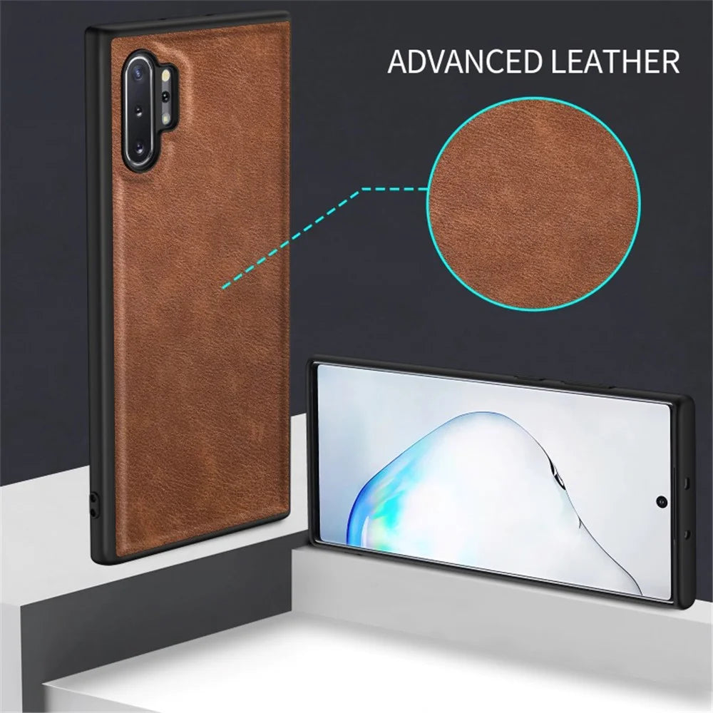 For Samsung Galaxy Note 10 Plus 5G Retro Mobile Phone Case Leather Coated TPU+PC Cover - Brown - 3