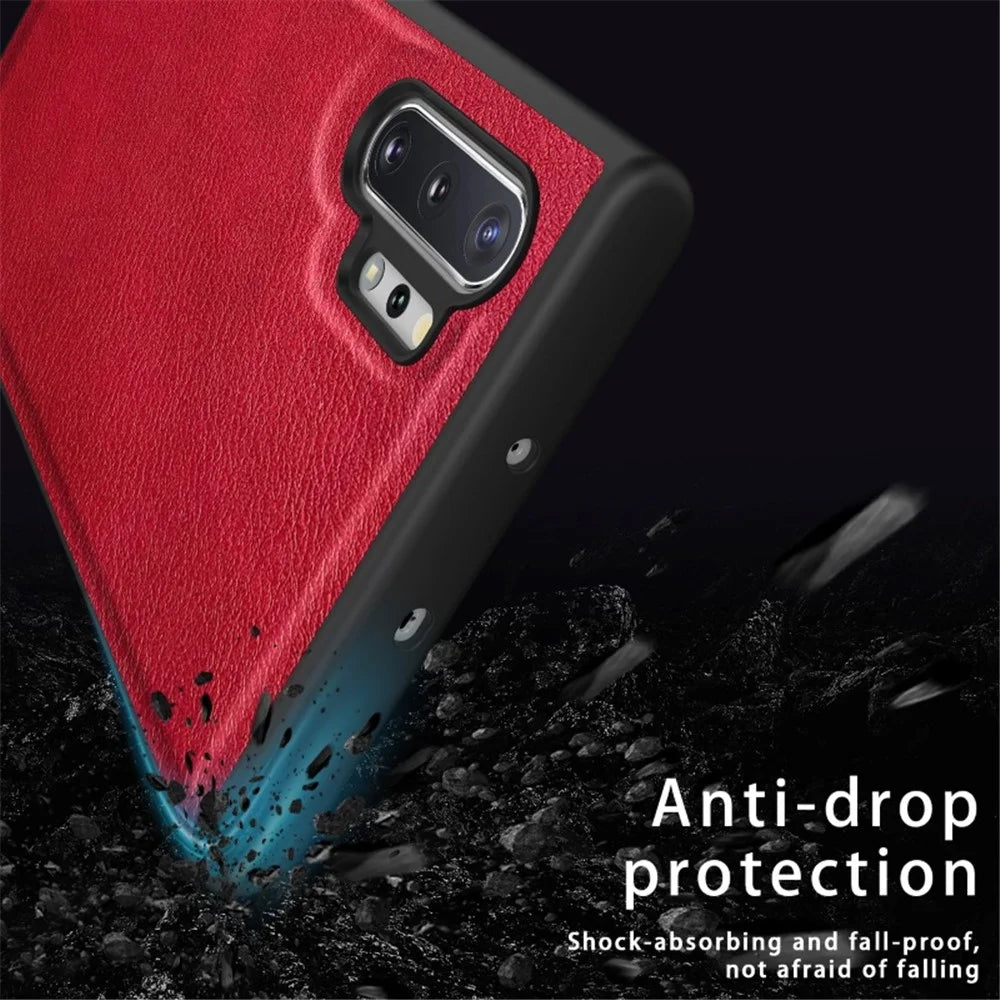 For Samsung Galaxy Note 10 Plus 5G Retro Mobile Phone Case Leather Coated TPU+PC Cover - Brown - 5