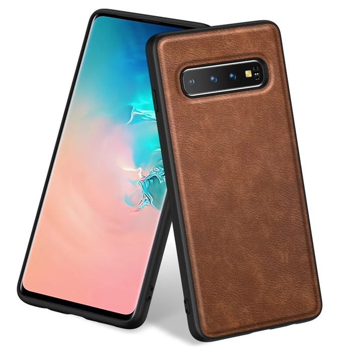 Phone Case for Samsung Galaxy S10 Plus , PU Leather Coated TPU+PC Retro Back Cover - Brown - 1