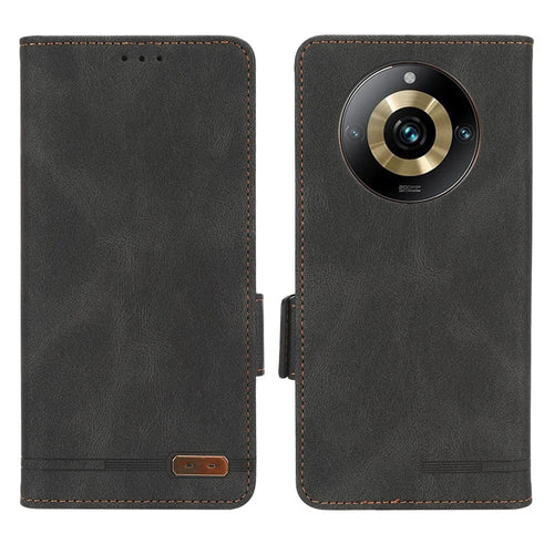 For Realme 11 Pro 5G / 11 Pro+ 5G PU Leather Phone Case Anti-Scratch Hardware Decor Stand Cover Wallet - Black - 1