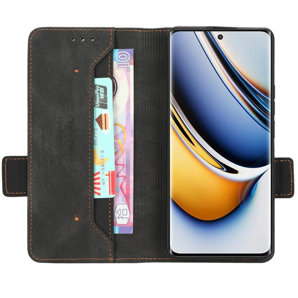 For Realme 11 Pro 5G / 11 Pro+ 5G PU Leather Phone Case Anti-Scratch Hardware Decor Stand Cover Wallet - Black - 2
