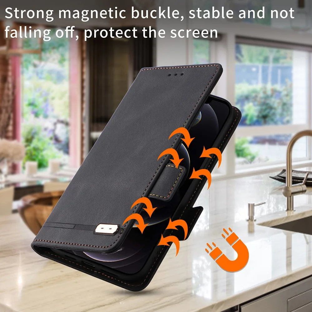 For Realme 11 Pro 5G / 11 Pro+ 5G PU Leather Phone Case Anti-Scratch Hardware Decor Stand Cover Wallet - Black - 5