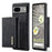 DG.MING M1 Series For Google Pixel 7a Detachable Magnetic Wallet Kickstand Phone Case PC+TPU+PU Leather Back Cover - Black - 1
