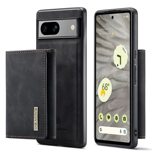DG.MING M1 Series For Google Pixel 7a Detachable Magnetic Wallet Kickstand Phone Case PC+TPU+PU Leather Back Cover - Black - 1