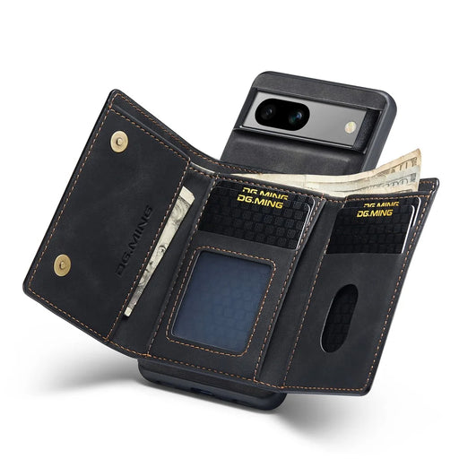 DG.MING M1 Series For Google Pixel 7a Detachable Magnetic Wallet Kickstand Phone Case PC+TPU+PU Leather Back Cover - Black - 2