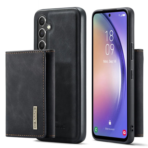 DG.MING M1 Series For Samsung Galaxy A14 5G / A14 4G Magnetic Wallet Kickstand Phone Case PC+TPU Leather Coated Back Cover - Black - 1