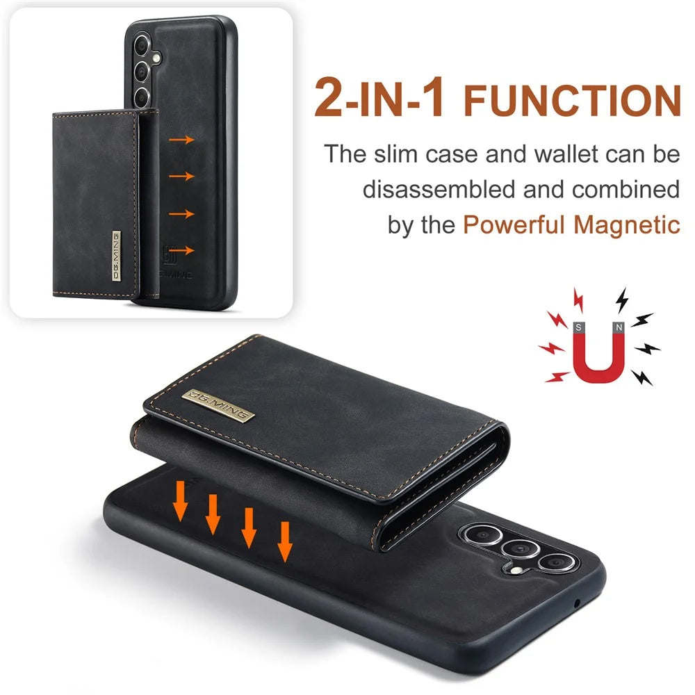 DG.MING M1 Series For Samsung Galaxy A14 5G / A14 4G Magnetic Wallet Kickstand Phone Case PC+TPU Leather Coated Back Cover - Black - 7