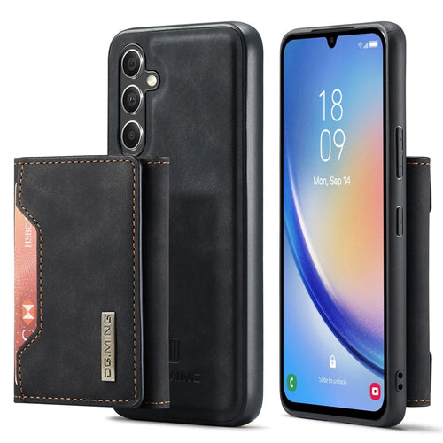 DG.MING M2 Series for Samsung Galaxy A34 5G Detachable Magnetic Phone Case PU Leather Coated PC+TPU Wallet Cover with Kickstand - Black - 1