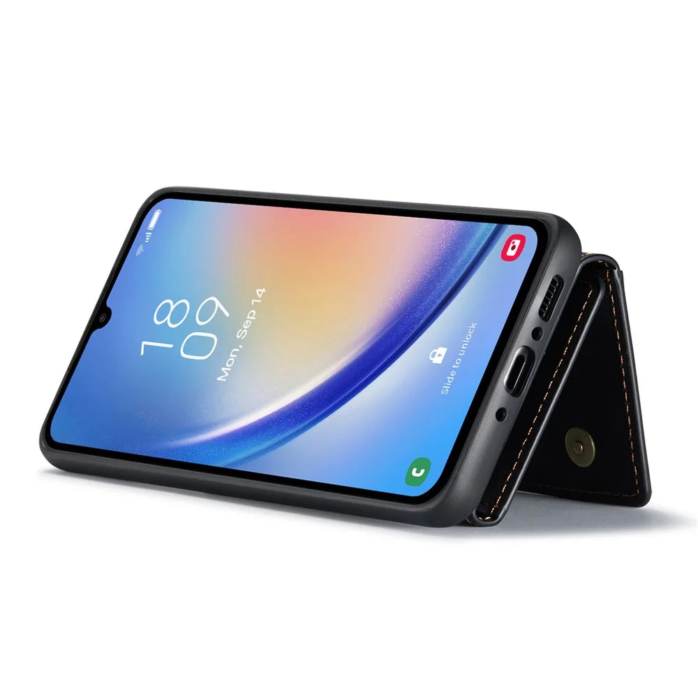 DG.MING M2 Series for Samsung Galaxy A34 5G Detachable Magnetic Phone Case PU Leather Coated PC+TPU Wallet Cover with Kickstand - Black - 2