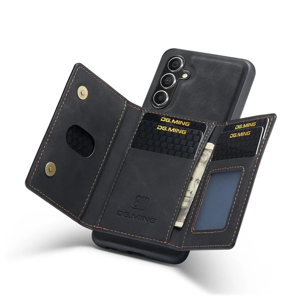 DG.MING M2 Series for Samsung Galaxy A34 5G Detachable Magnetic Phone Case PU Leather Coated PC+TPU Wallet Cover with Kickstand - Black - 3