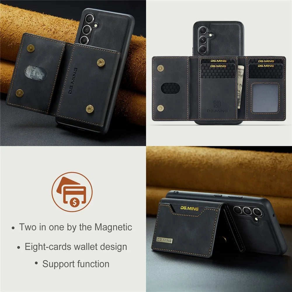 DG.MING M2 Series for Samsung Galaxy A34 5G Detachable Magnetic Phone Case PU Leather Coated PC+TPU Wallet Cover with Kickstand - Black - 4