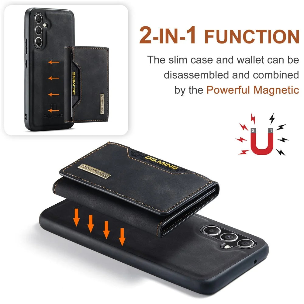 DG.MING M2 Series for Samsung Galaxy A34 5G Detachable Magnetic Phone Case PU Leather Coated PC+TPU Wallet Cover with Kickstand - Black - 5