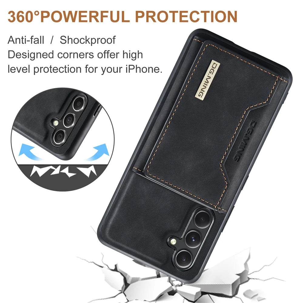 DG.MING M2 Series for Samsung Galaxy A34 5G Detachable Magnetic Phone Case PU Leather Coated PC+TPU Wallet Cover with Kickstand - Black - 7