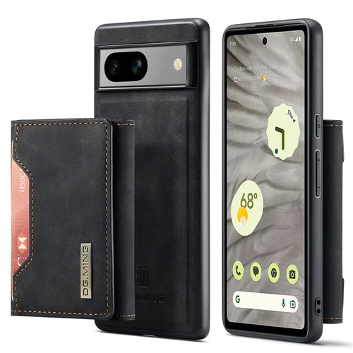 DG.MING M2 Series for Google Pixel 7a Detachable Back Cover PU Leather Coated PC+TPU Kickstand Wallet Phone Case - Black - 1