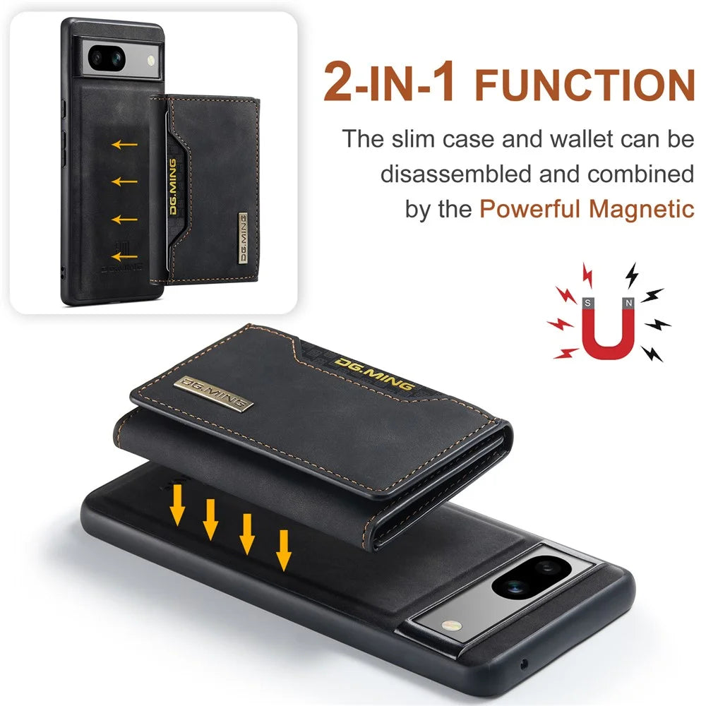 DG.MING M2 Series for Google Pixel 7a Detachable Back Cover PU Leather Coated PC+TPU Kickstand Wallet Phone Case - Black - 5