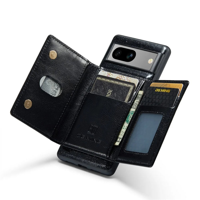 DG.MING M3 Series For Google Pixel 7a Glittery PU Leather Coated PC+TPU Back Case with Magnetic Detachable Wallet - Black - 2
