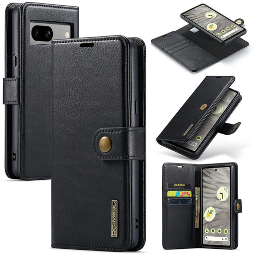 DG.MING For Google Pixel 7a Detachable Magnetic Phone Case Split Leather Wallet Stand  Cover - Black - 1