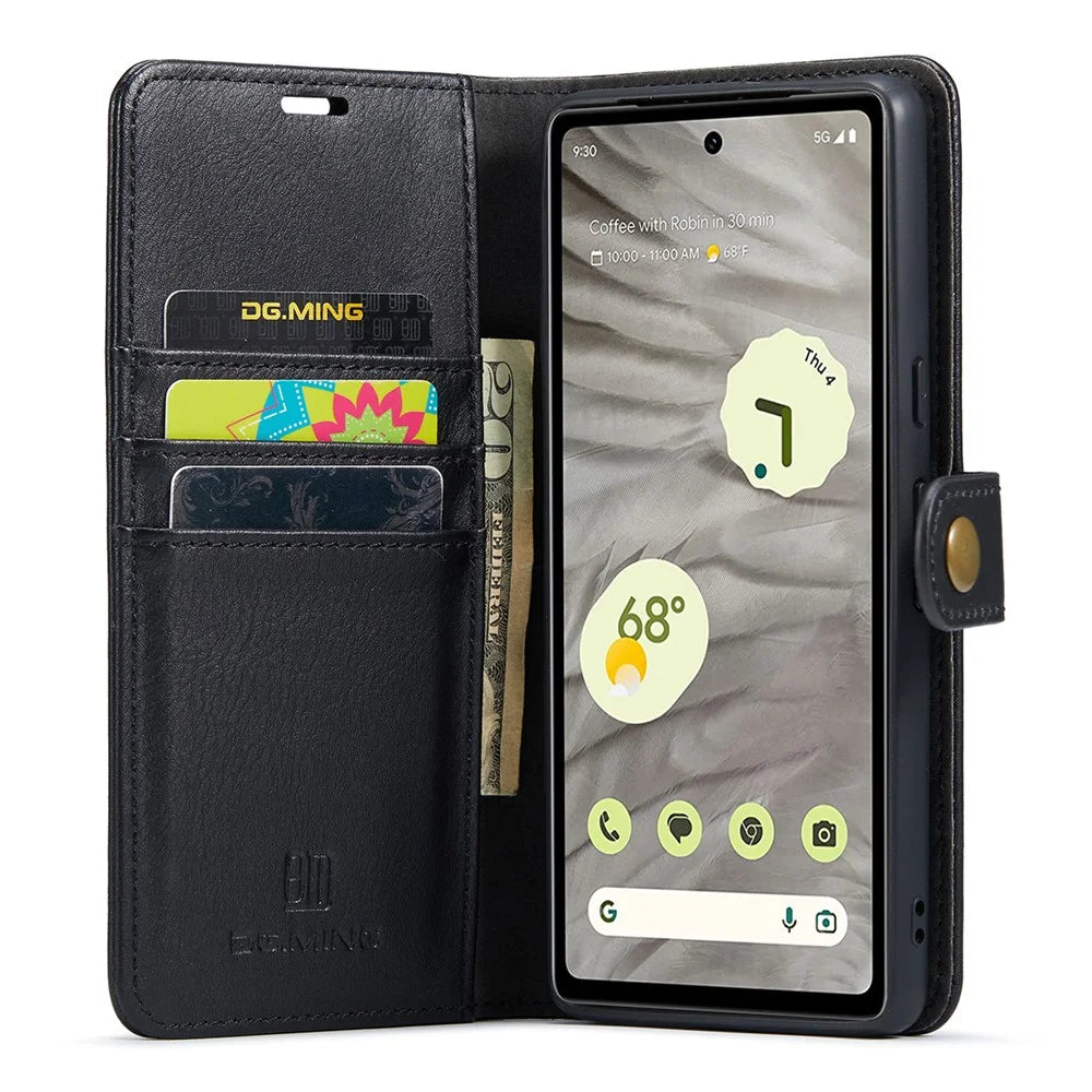 DG.MING For Google Pixel 7a Detachable Magnetic Phone Case Split Leather Wallet Stand  Cover - Black - 2