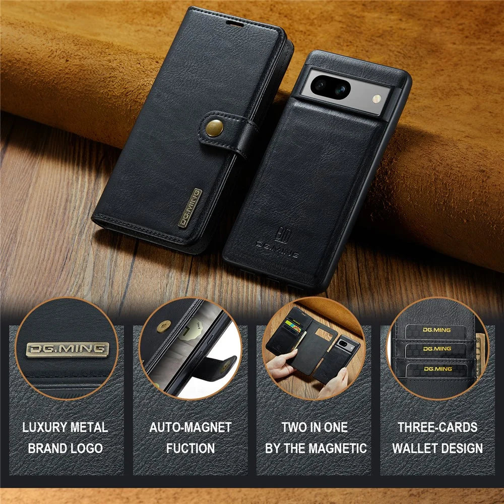 DG.MING For Google Pixel 7a Detachable Magnetic Phone Case Split Leather Wallet Stand  Cover - Black - 5