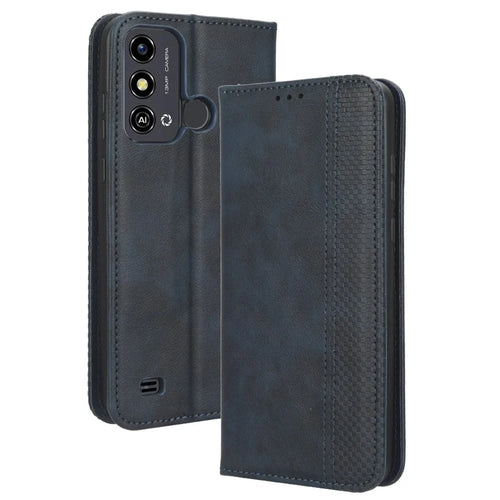 For ZTE Blade A53 / A53+ Retro Stand Wallet Phone Cover Scratch Resistant PU Leather Case - Blue - 1