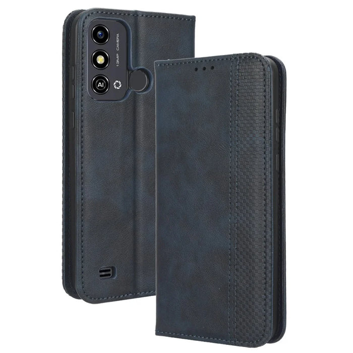 For ZTE Blade A53 / A53+ Retro Stand Wallet Phone Cover Scratch Resistant PU Leather Case - Blue - 1
