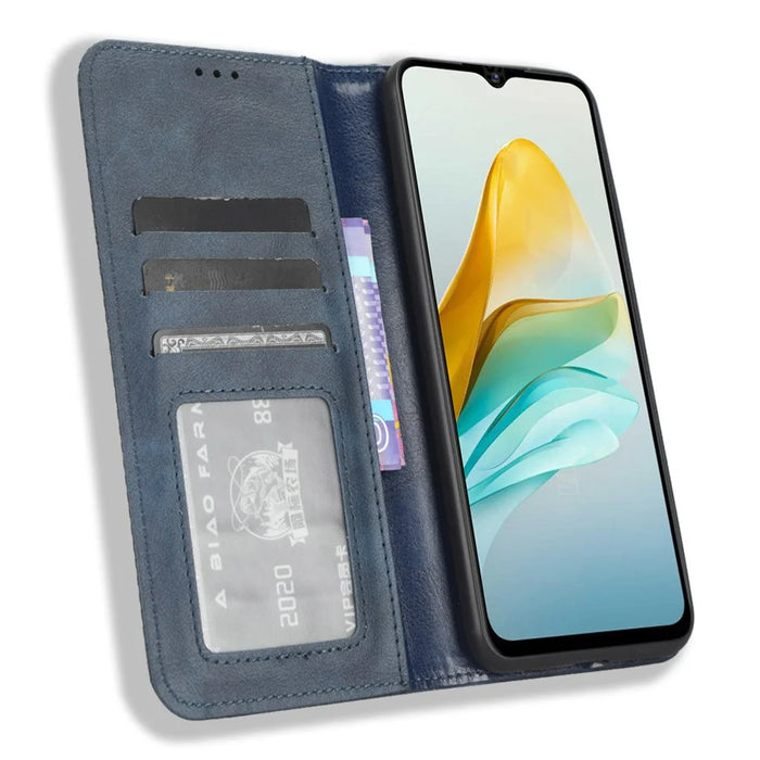 For ZTE Blade A53 / A53+ Retro Stand Wallet Phone Cover Scratch Resistant PU Leather Case - Blue - 2